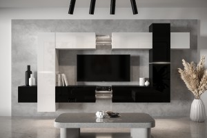 Conjunto de salón AN91 (Blanco/Negro brillo)